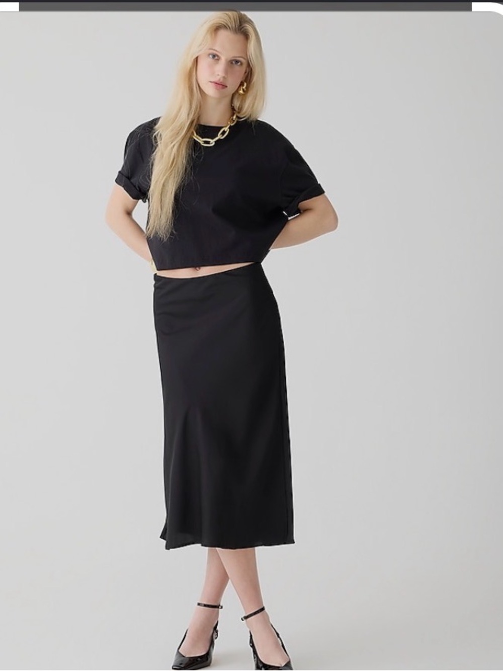 J Crew Gwyneth Satin Slip Kirt Black